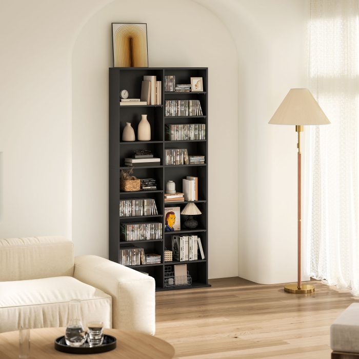  Raft pentru CD-uri cu 14 Rafturi Reglabile pentru 640 CD-uri/360 DVD-uri Negru [8]