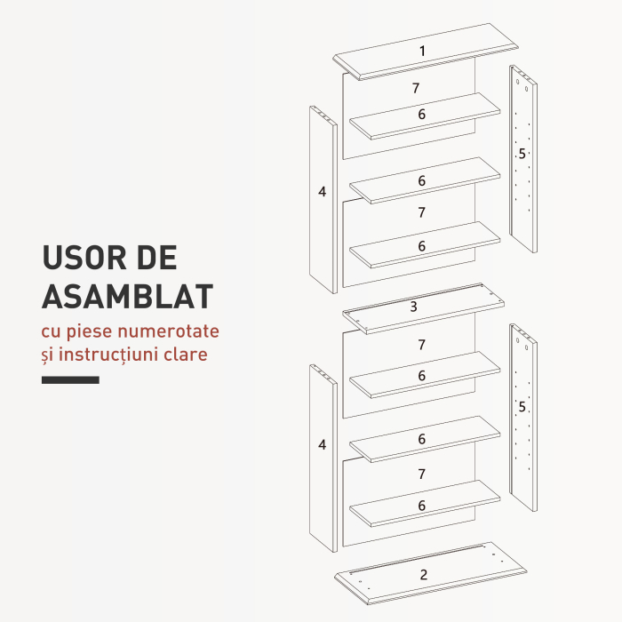  Raft pentru CD-uri cu 6 rafturi reglabile, capacitate de 360 CD-uri/185 DVD-uri, 58x24x124.5 cm, alb [7]