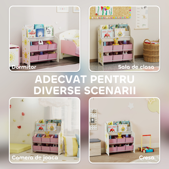  Raft pentru Jucarii cu 6 Sertare si Biblioteca cu 2 Nivele Roz [7]