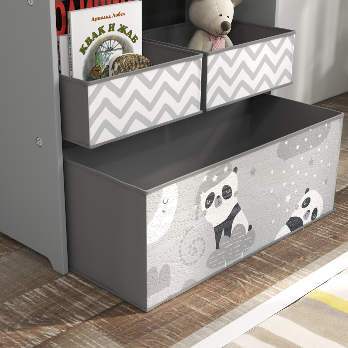  Raft pentru Jucarii pentru Copii cu 6 Recipiente Detasabile din Material Textil, 63x30x66cm, Gri [9]