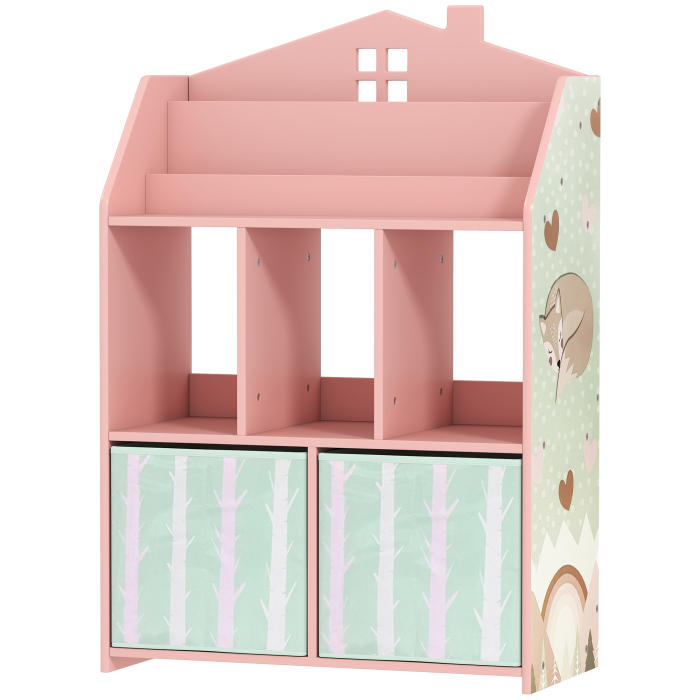  Raft pentru jucarii pentru copii cu sertare din material textil rafturi deschise design cu vulpi organizator de jucarii roz [6]