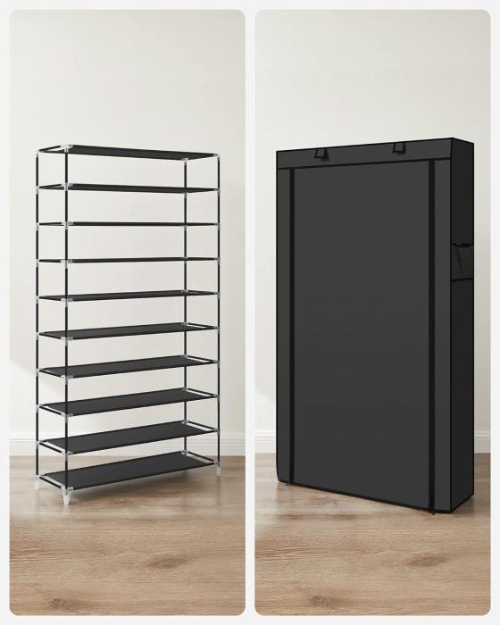 Raft pentru pantofi pe 9 nivele, pana la 50 de perechi pantofi, textil, 88x28x160cm, negru [8]