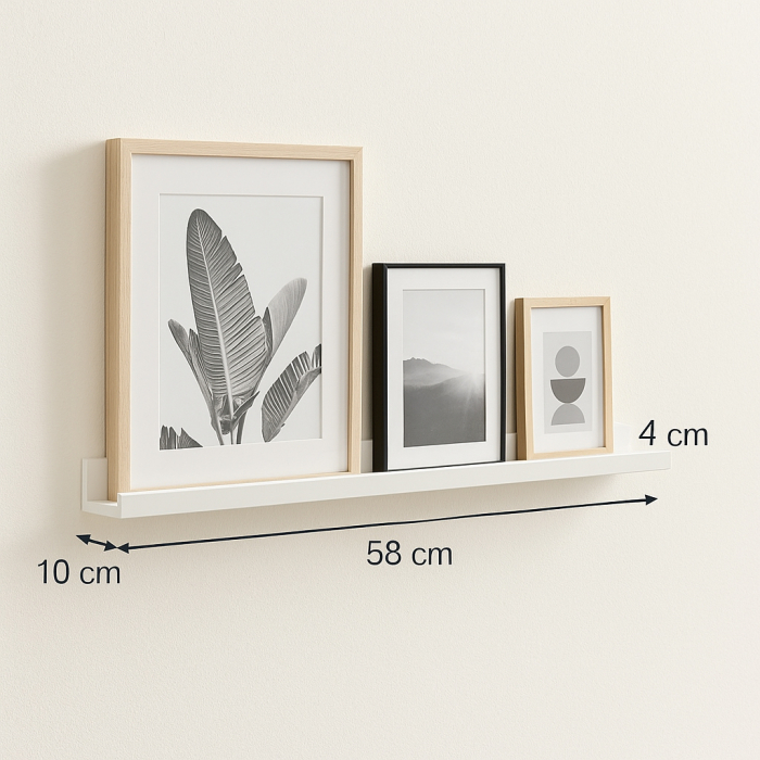 Raft perete 5Five Fixy pentru rame foto, MDF, 58x10x4 cm, alb [3]