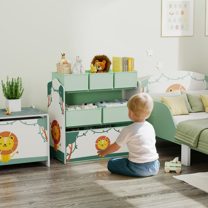  Raft Portabil pentru Jucarii Copii cu 3 Niveluri si 6 Containere Detasabile din Material Textil, Mobilier pentru Camera Copii, Sufragerie si Spatiu de Joaca, Verde [2]