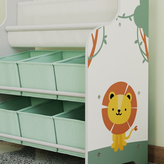  Raft Suport pentru Jucarii cu 6 Sertare si Biblioteca cu 2 Niveluri Verde [9]