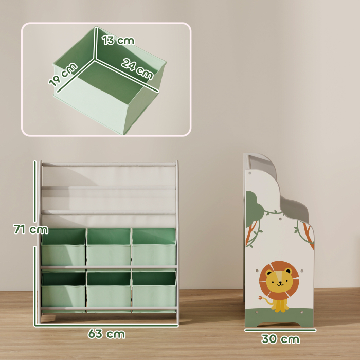  Raft Suport pentru Jucarii cu 6 Sertare si Biblioteca cu 2 Niveluri Verde [3]