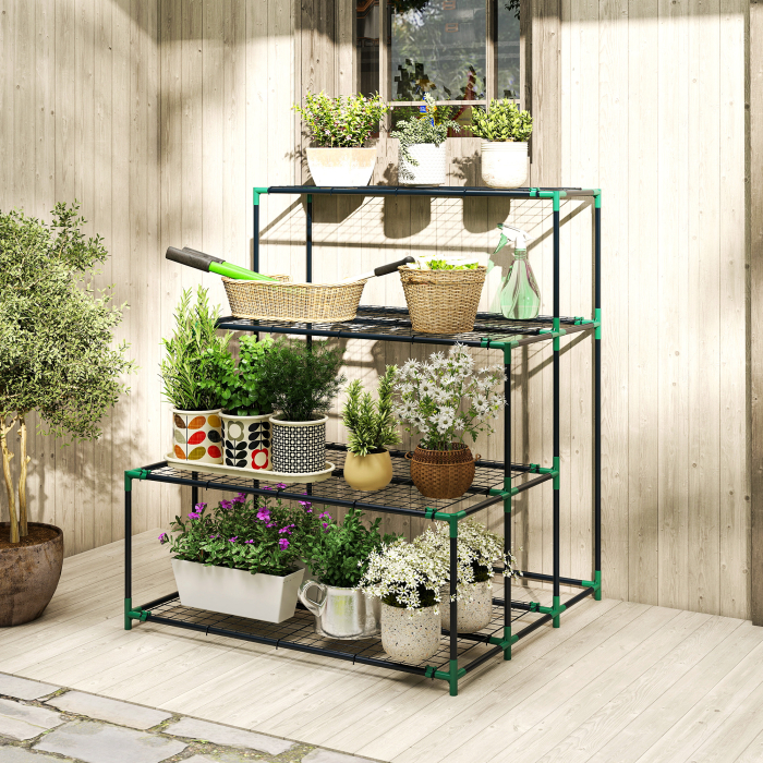  Raft Suport Plante cu 4 Niveluri din Otel, 94x84x110 cm, Verde inchis [2]