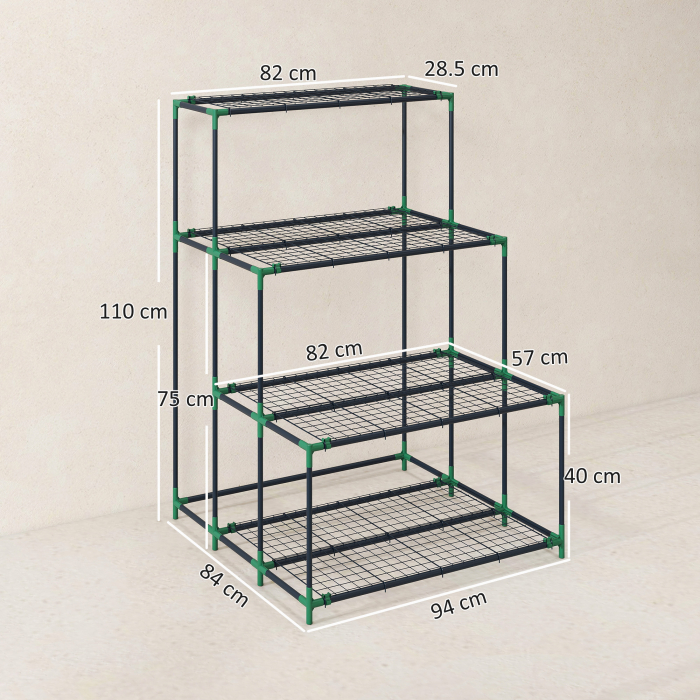  Raft Suport Plante cu 4 Niveluri din Otel, 94x84x110 cm, Verde inchis [3]