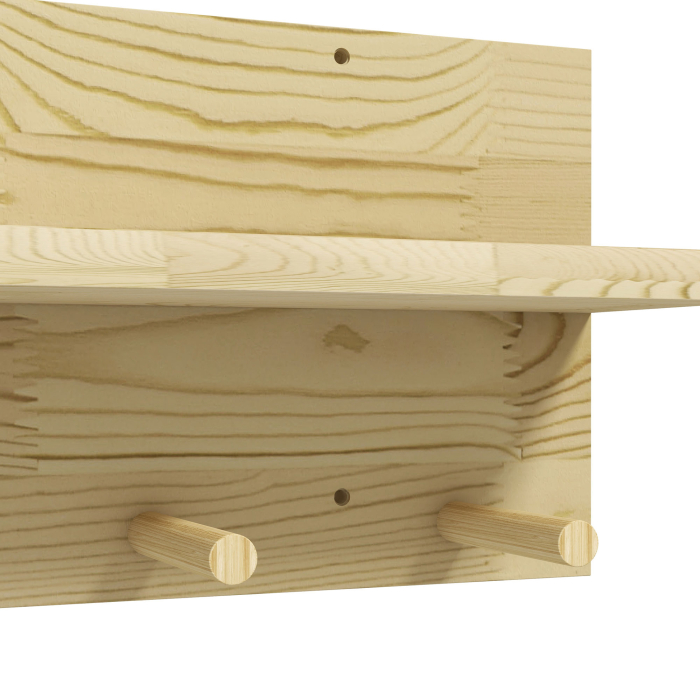  Raft Suspendat din Lemn de Brad, Raft de Perete cu 7 Carlige, Ton Natural [9]