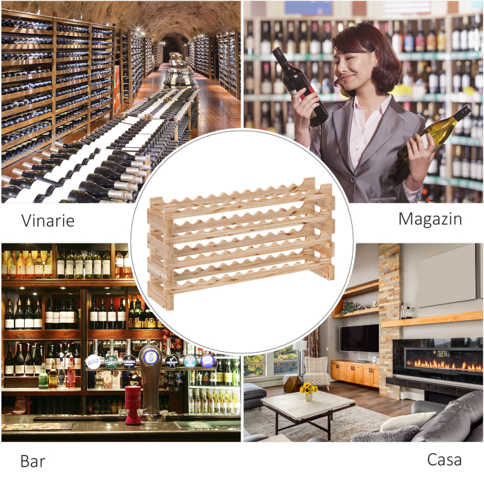  Raft Vin din Lemn Natural - 4 Rafturi pentru 48 Sticle [7]
