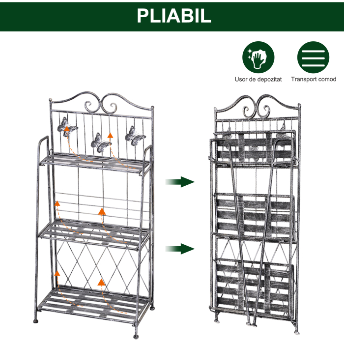  Rafturi pentru ghiveci cu 3 nivele pentru Gradina Balcon Intern, Gri Argintiu, 44 x 25 x96cm [5]