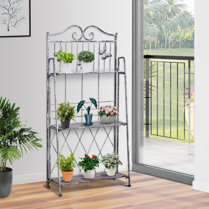  Rafturi pentru ghiveci cu 3 nivele pentru Gradina Balcon Intern, Gri Argintiu, 44 x 25 x96cm [2]