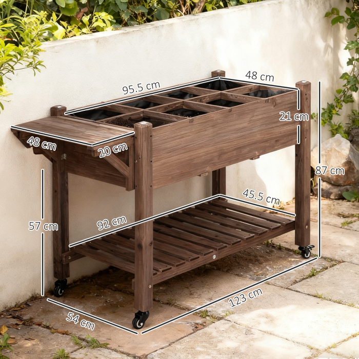  Raised Garden Bed Planter Box w/ 8 Grow Grids, Storage Shelf & Lockable Wheels [3]