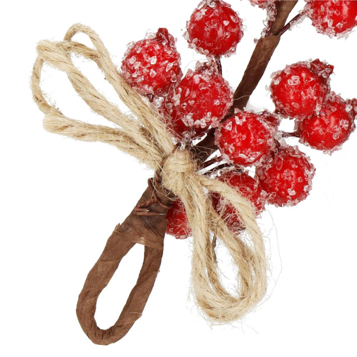 Ramura decorativa cu boabe de merisoare artificiale si snur din iuta, 15x5,5 cm, rosu [6]