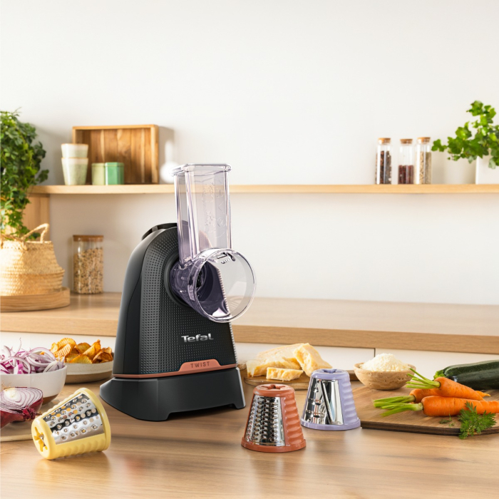 Razatoare electrica 3-in-1 Tefal Fresh Express Twist DN8638E0, 150 W, 3 conuri detasabile pentru razuire fina & grosiera, feliere, negru [6]