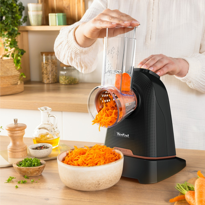 Razatoare electrica 3-in-1 Tefal Fresh Express Twist DN8638E0, 150 W, 3 conuri detasabile pentru razuire fina & grosiera, feliere, negru [3]