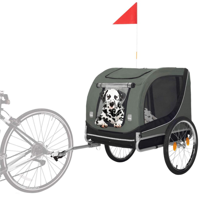 Remorca bicicleta transport animale acoperis impermeabil, maxim 40 kg, rezistenta, verde negru [15]