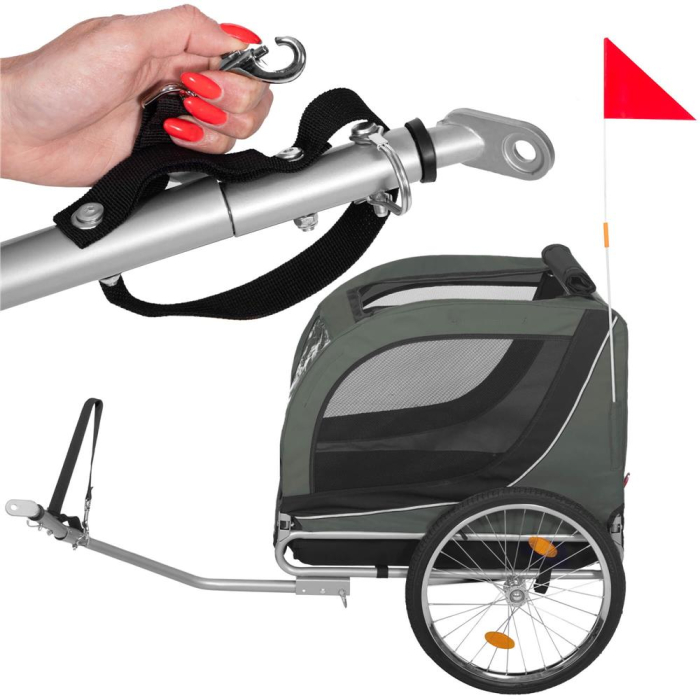Remorca bicicleta transport animale acoperis impermeabil, maxim 40 kg, rezistenta, verde negru [14]