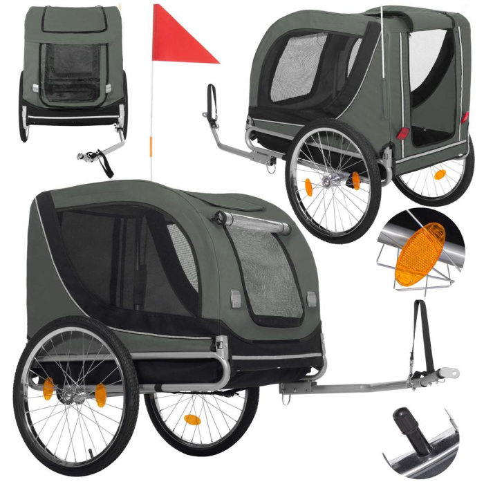 Remorca bicicleta transport animale acoperis impermeabil, maxim 40 kg, rezistenta, verde negru [3]