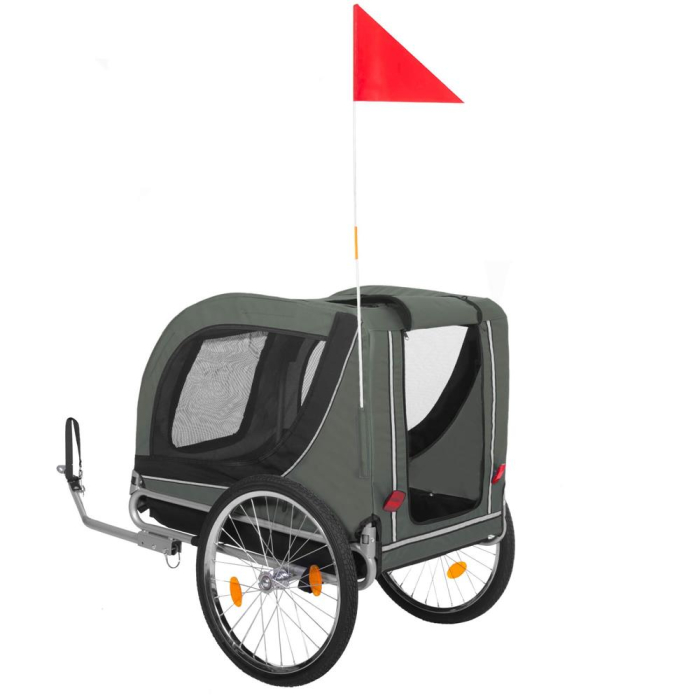 Remorca bicicleta transport animale acoperis impermeabil, maxim 40 kg, rezistenta, verde negru [13]