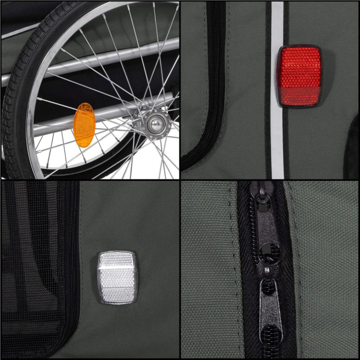 Remorca bicicleta transport animale acoperis impermeabil, maxim 40 kg, rezistenta, verde negru [17]