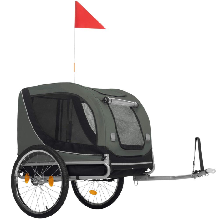 Remorca bicicleta transport animale acoperis impermeabil, maxim 40 kg, rezistenta, verde negru [10]