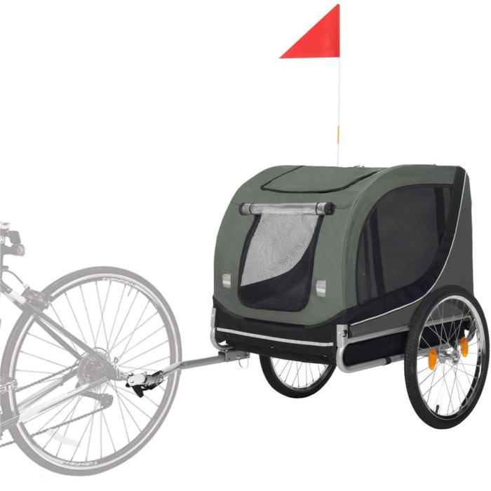 Remorca bicicleta transport animale acoperis impermeabil, maxim 40 kg, rezistenta, verde negru [6]