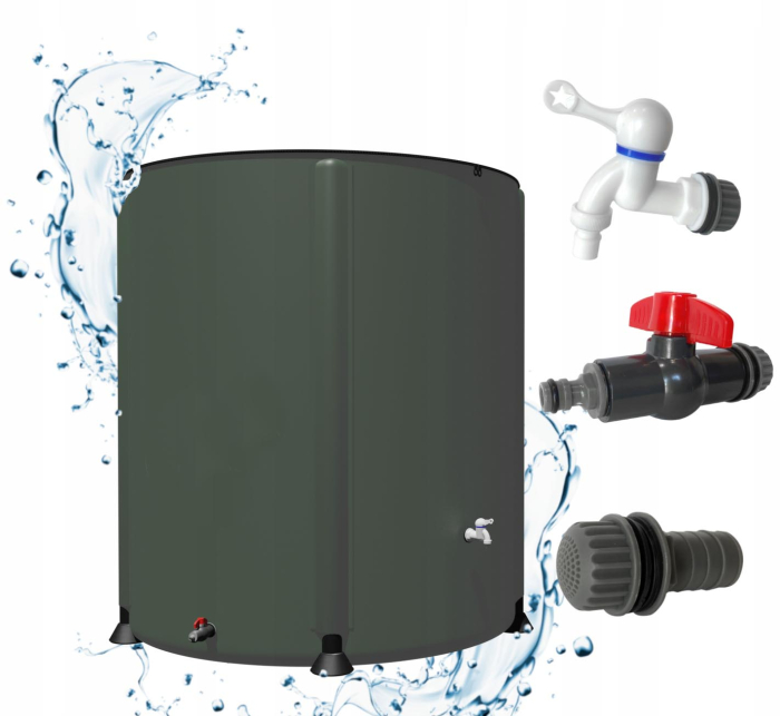 Rezervor apa pluviala pliabil 1000L cu robinet filtru si capac fermoar dublu, PVC rezistent UV, 6 tevi sustinere, 100x125 cm, verde [9]