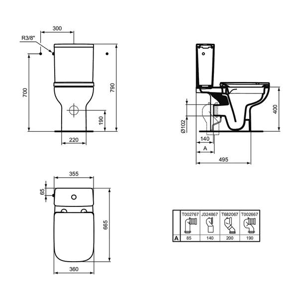 Rezervor pe vas WC Ideal Standard I.life B cu alimentare laterala alb lucios [8]