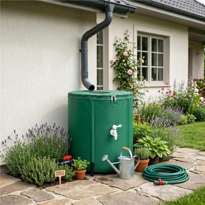 Rezervor pliabil pentru colectarea apei de ploaie, 100 L, PVC 1000D, cu 2 robinete si sistem preaplin, verde [6]