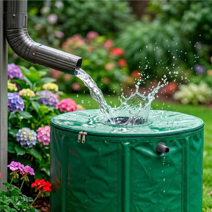 Rezervor pliabil pentru colectarea apei de ploaie, 100 L, PVC 1000D, cu 2 robinete si sistem preaplin, verde [8]