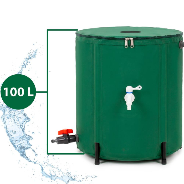 Rezervor pliabil pentru colectarea apei de ploaie, 100 L, PVC 1000D, cu 2 robinete si sistem preaplin, verde [12]