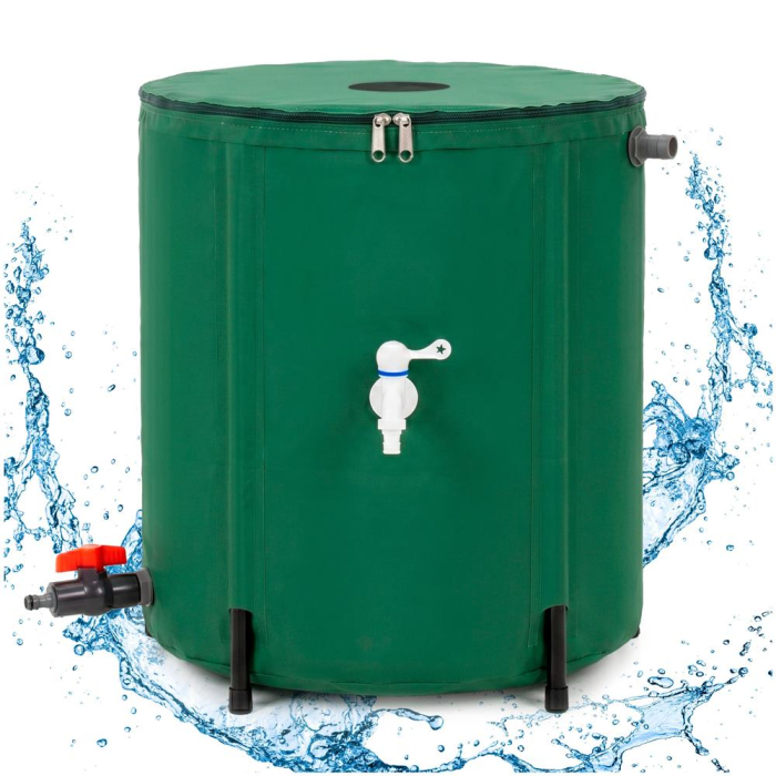 Rezervor pliabil pentru colectarea apei de ploaie, 100 L, PVC 1000D, cu 2 robinete si sistem preaplin, verde [30]