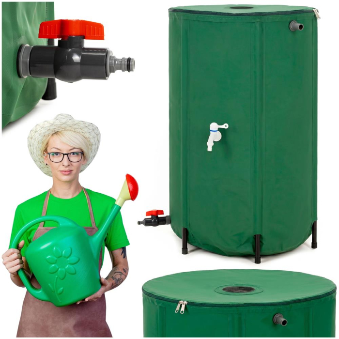 Rezervor pliabil pentru colectarea apei de ploaie, 250 L, PVC 1000D, cu 2 robinete si sistem preaplin, verde [2]