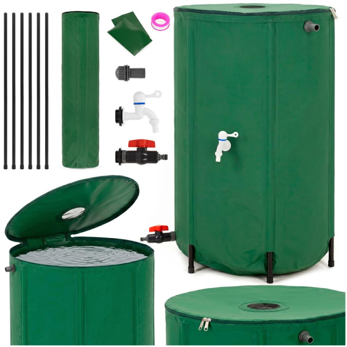 Rezervor pliabil pentru colectarea apei de ploaie, 250 L, PVC 1000D, cu 2 robinete si sistem preaplin, verde [3]