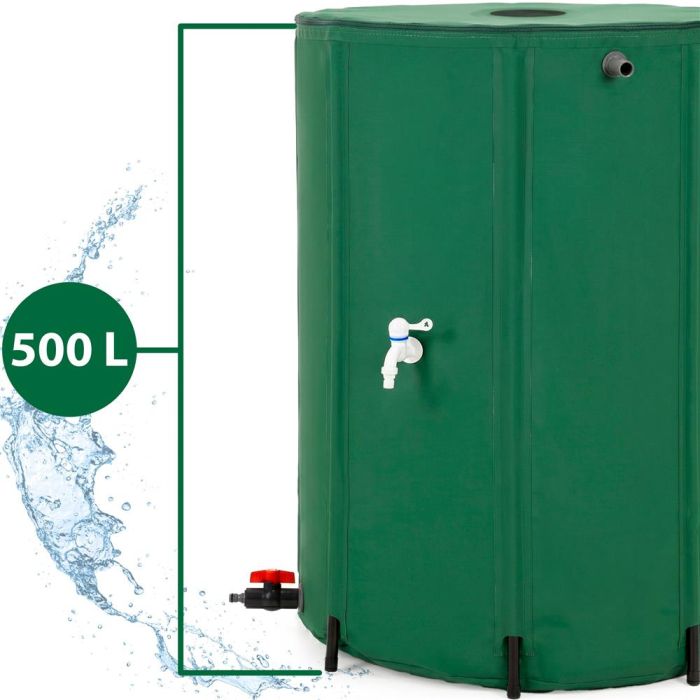Rezervor pliabil pentru colectarea apei de ploaie, 500 L, PVC 1000D, cu 2 robinete si sistem preaplin, verde [15]