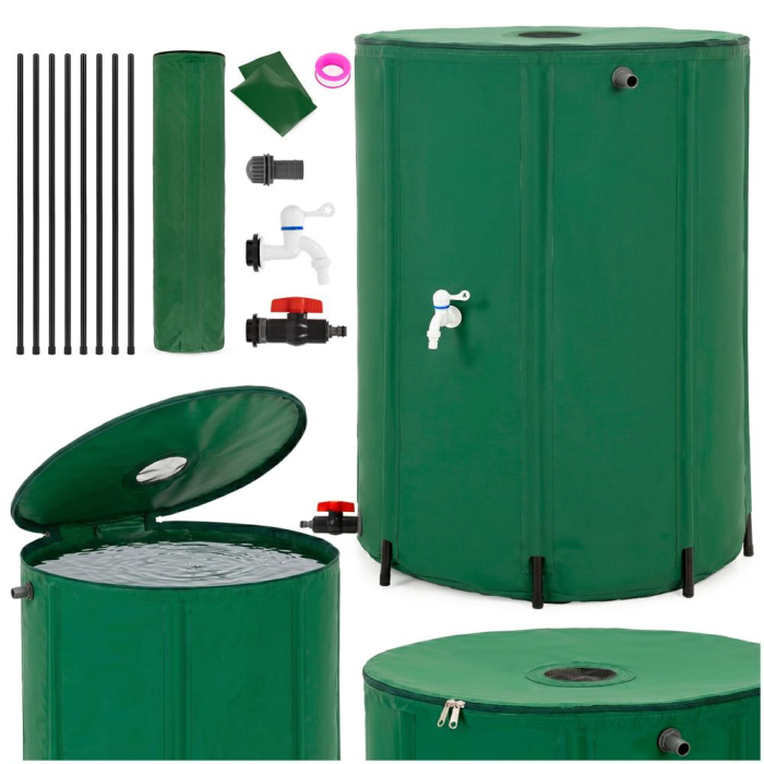 Rezervor pliabil pentru colectarea apei de ploaie, 500 L, PVC 1000D, cu 2 robinete si sistem preaplin, verde [3]