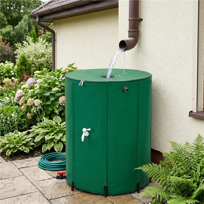 Rezervor pliabil pentru colectarea apei de ploaie, 500 L, PVC 1000D, cu 2 robinete si sistem preaplin, verde [9]