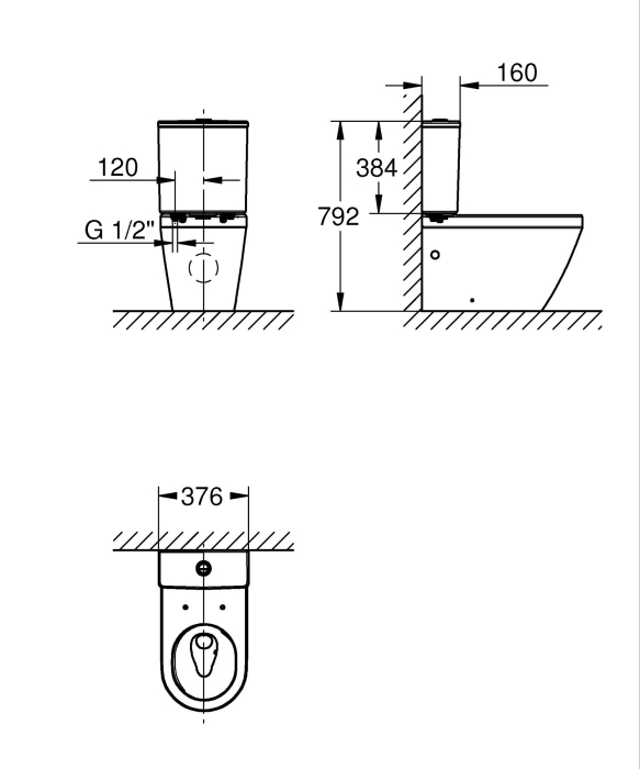Rezervor WC ceramic Grohe 102503SH00, Euro Ceramic, alimentare inferioara, alb [10]