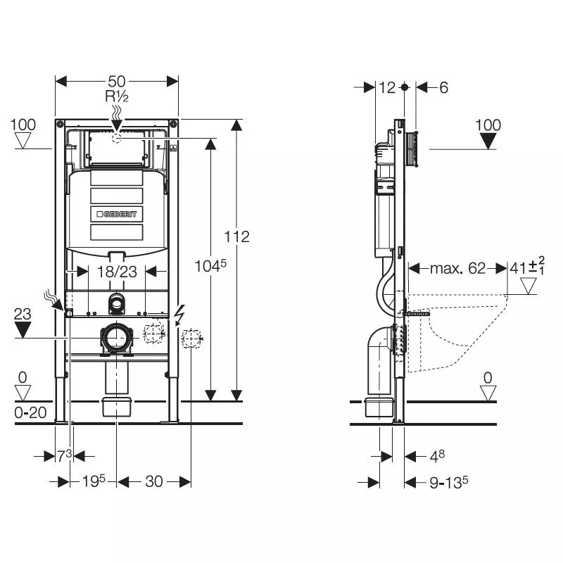 Rezervor WC Geberit Duofix 111.300.00.5, incastrat, compatibil placute Sigma, ajustabil, 112 cm, otel [2]