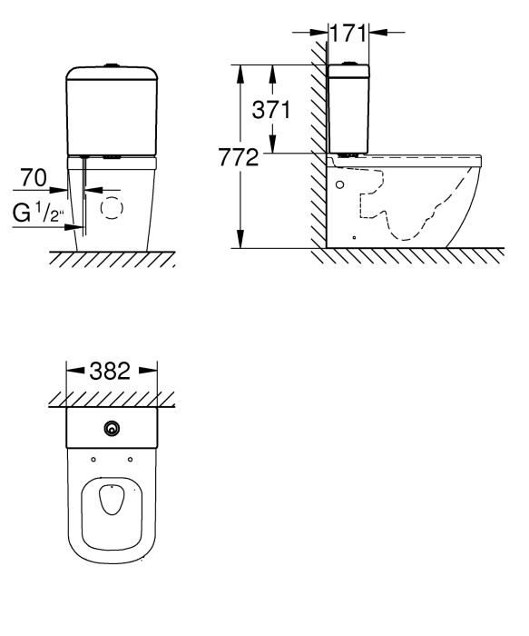 Rezervor WC Grohe 39332000, 371 mm, 382 mm, 171 mm, suprafata antiaderent, pe wc, interior zona montaj, Alb [3]