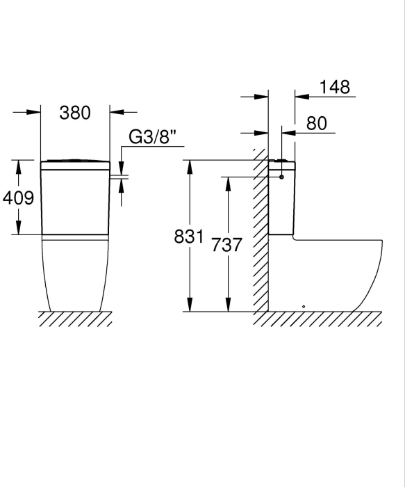 Rezervor WC Grohe 39911000, aplicat Bau Ceramic, montaj pe wc, zona alimentare lateral, dubla spalare, alb [5]