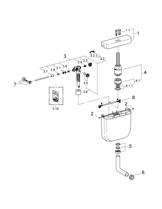 Rezervor WC podea Grohe 37355SH0, pe perete, universal, valva, plastic, alb [11]