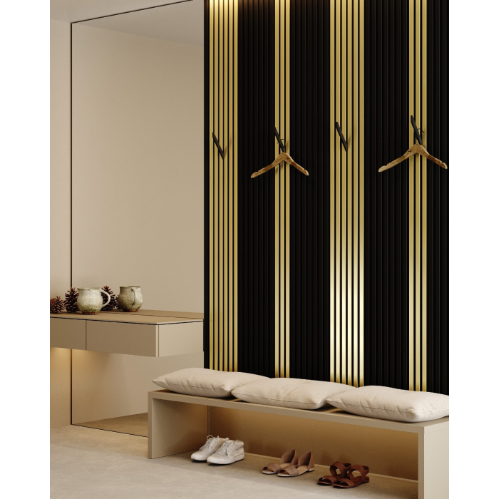 Riflaj MDF decorativ LDA PREMIUM de tip Panou Acustic, Auriu, 260x40 cm [5]