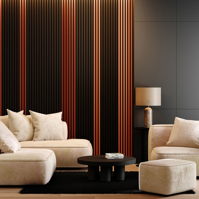 Riflaj MDF decorativ LDA PREMIUM de tip Panou Acustic, Cupru periat, 260x40 cm [4]