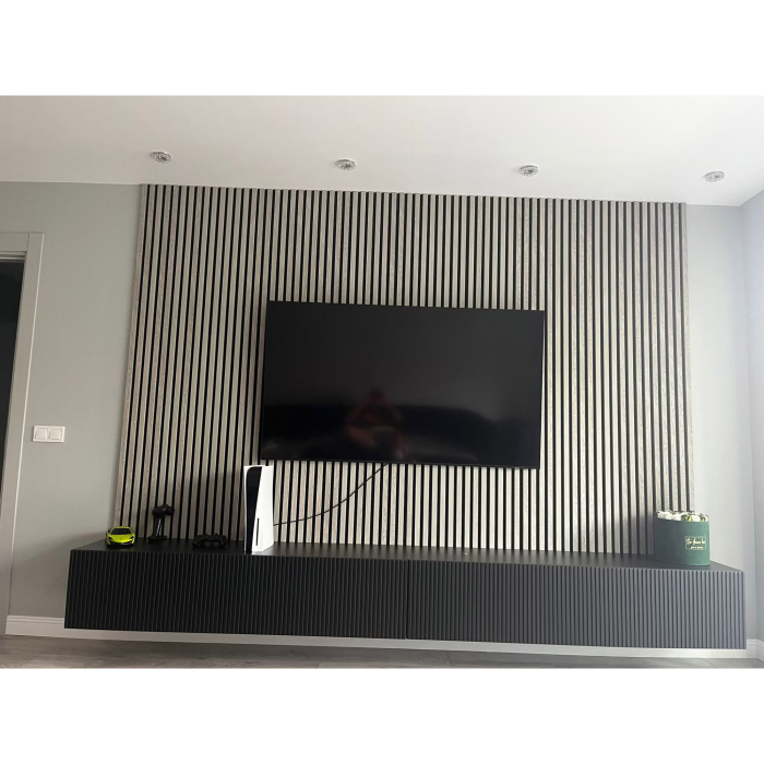 Riflaj MDF decorativ LDA PREMIUM de tip Panou Acustic, Stejar Grafit, 260x40 cm [6]