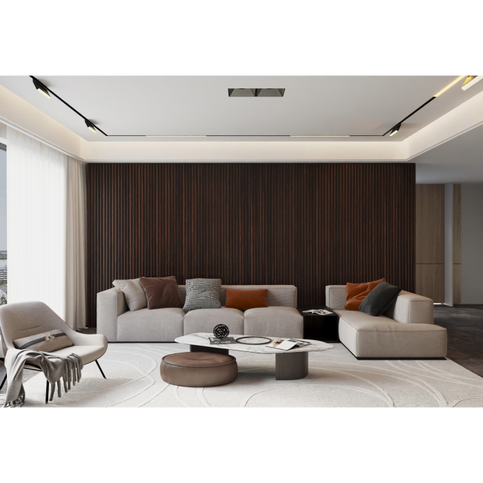 Riflaj MDF decorativ LDA PREMIUM de tip Panou Acustic, Stejar Maro inchis, 260x40 cm [3]