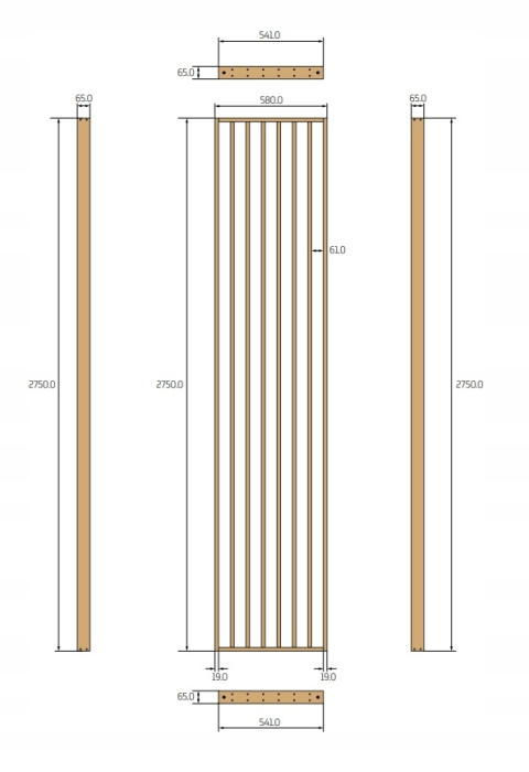 Riflaj perete despartitor MDF, LDA PREMIUM, Stejar Royal, 275x58 cm [2]