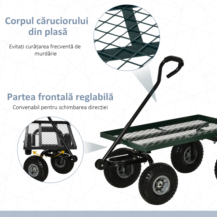 Roaba de Gradina cu Maner si 4 Roti Mari, Capacitate 150 kg, 94x48,5x100 cm, Verde [6]