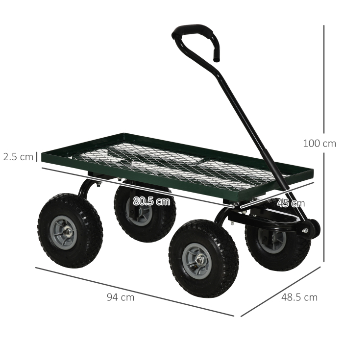  Roaba de Gradina cu Maner si 4 Roti Mari, Capacitate 150 kg, 94x48,5x100 cm, Verde [3]
